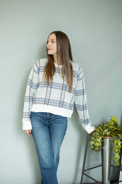 Blue & brown plaid sweater