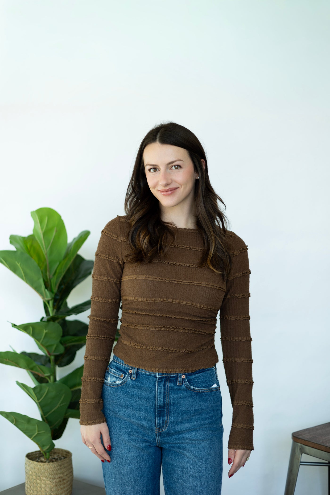 Brown long sleeve with ruffle stripes