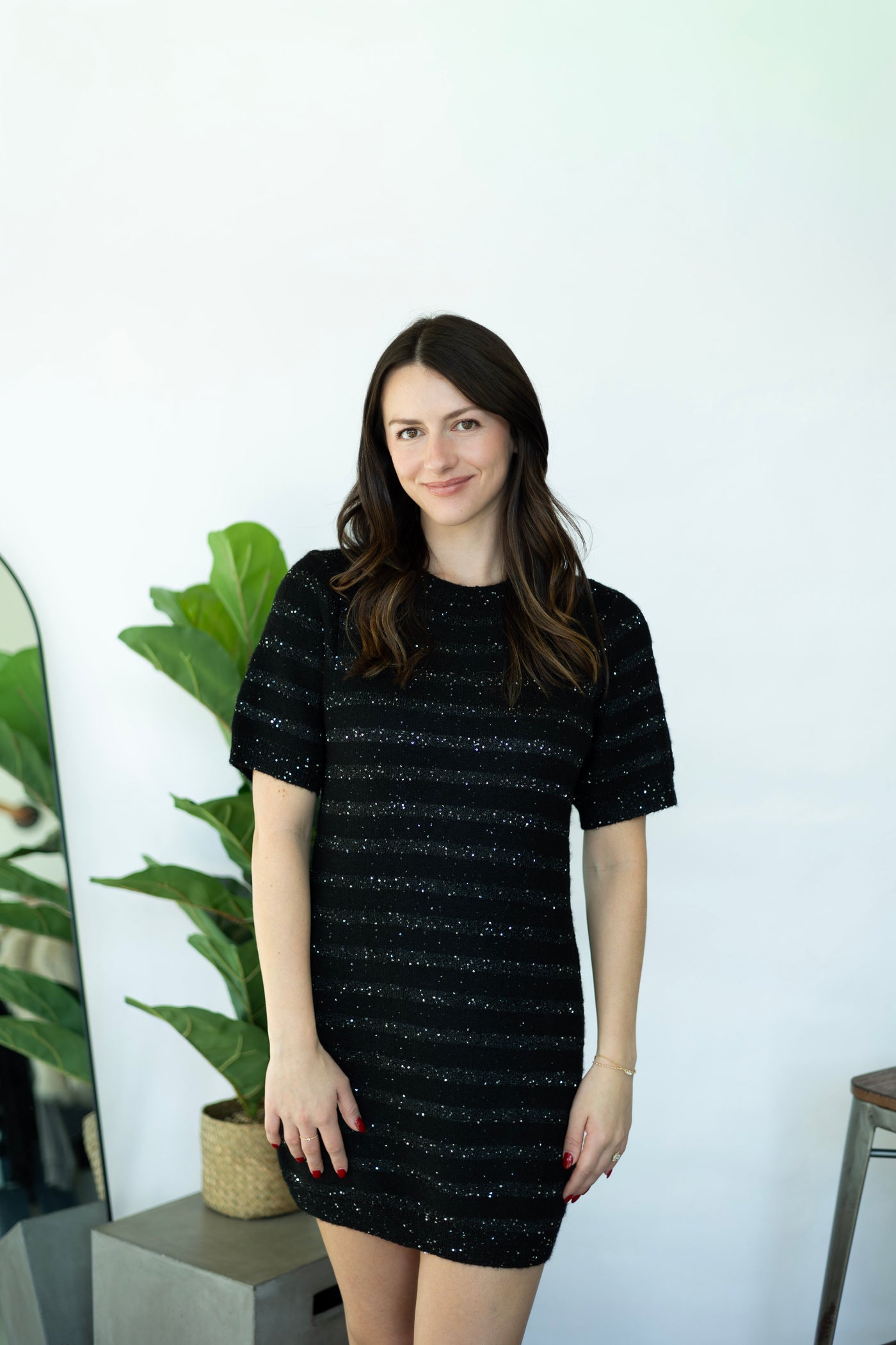 Black, sparkly sweater dress