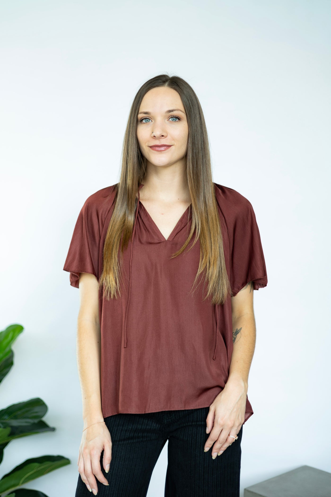 Maroon short sleeve blouse