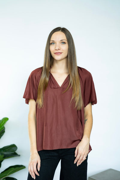 Maroon short sleeve blouse
