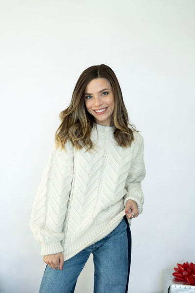 Cream, oversized, cable knit sweater