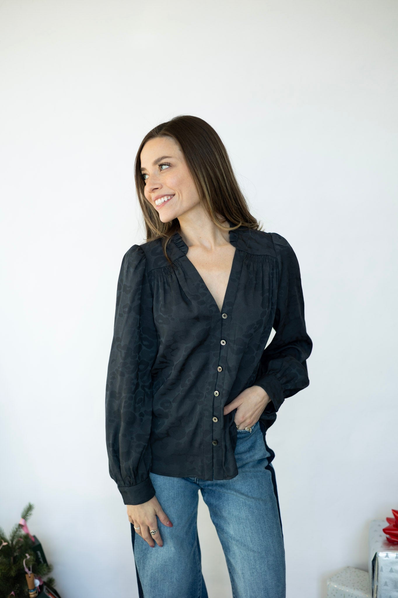 Cheetah print, long sleeve blouse