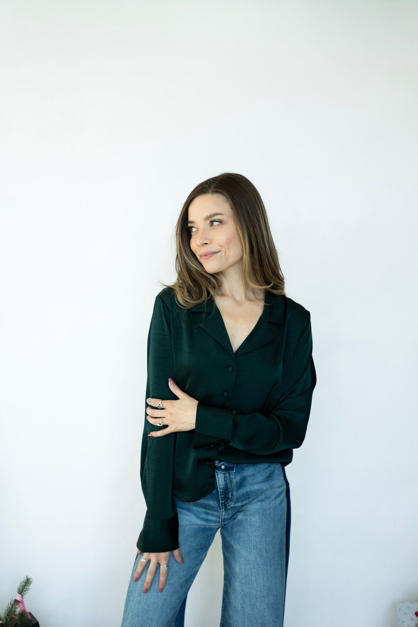 Green button down blouse