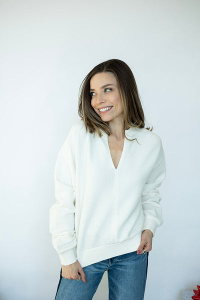 Split neck, ribbed pullover