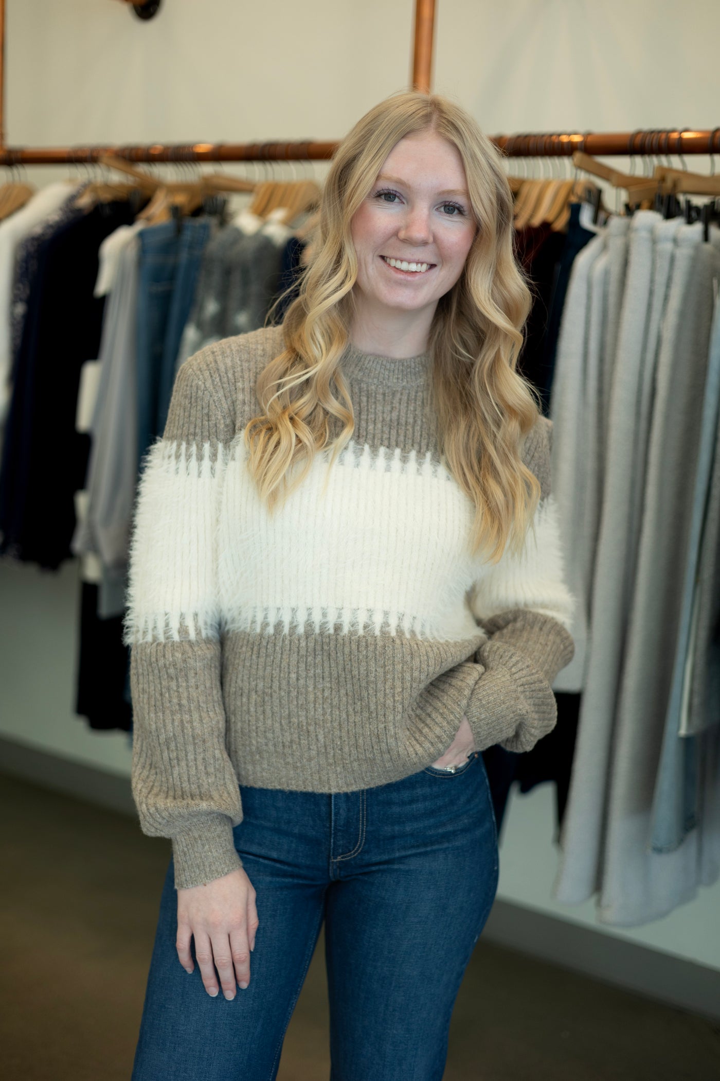 Multi-textured sweater for women