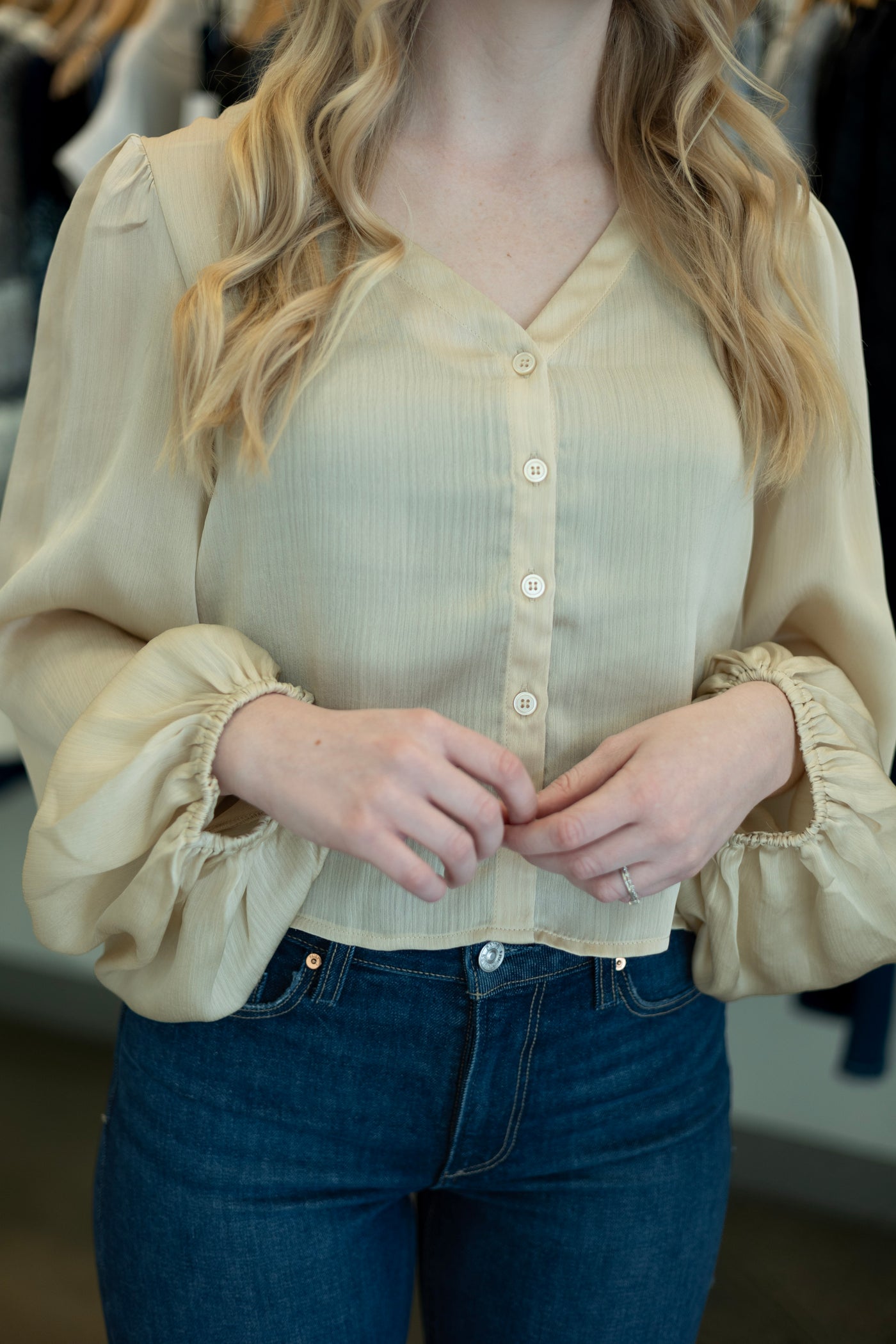 Champagne button down blouse