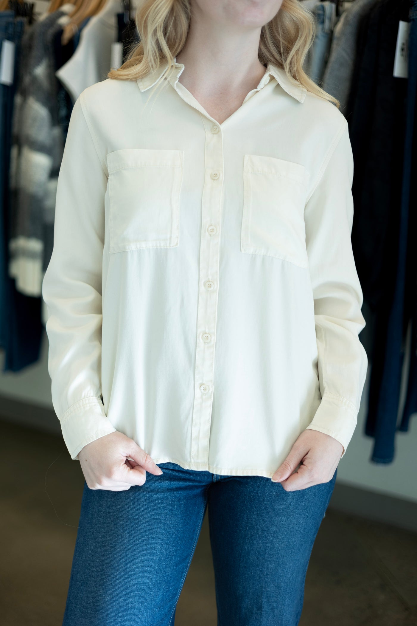 Tencel button down shirt for women