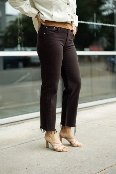 Cropped, straight leg denim (brown)