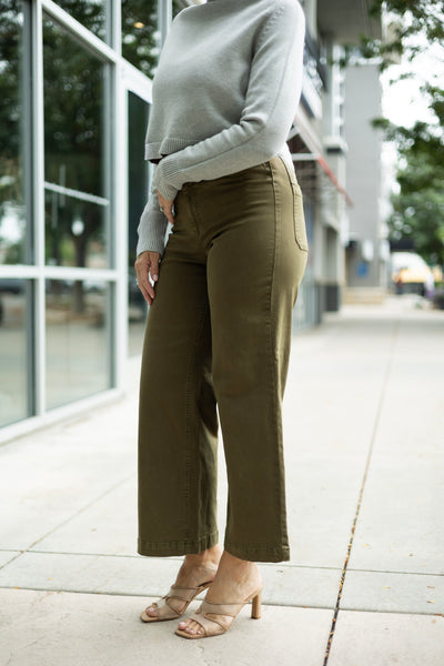 Olive green wide leg pants