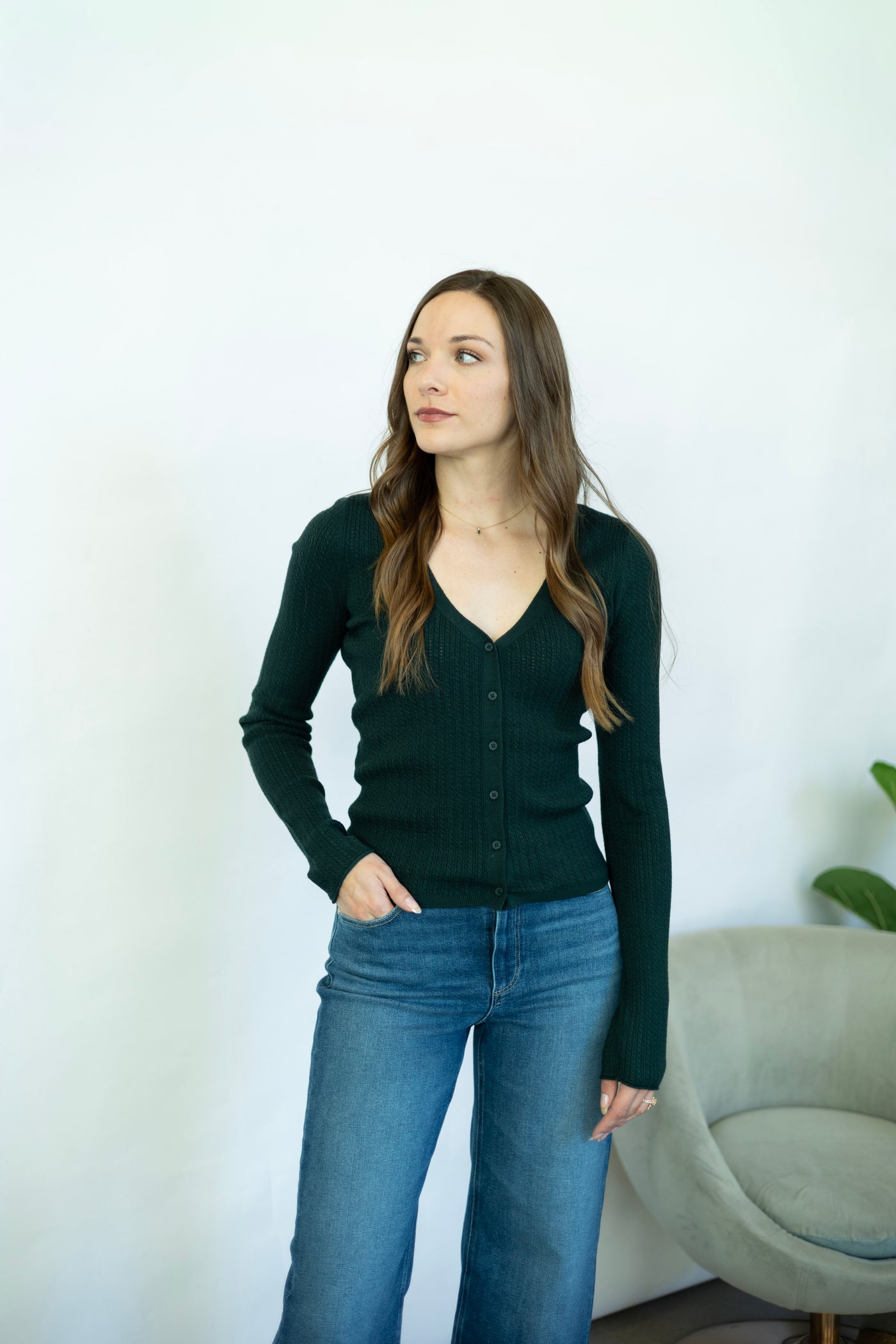 Dark green button down sweater top