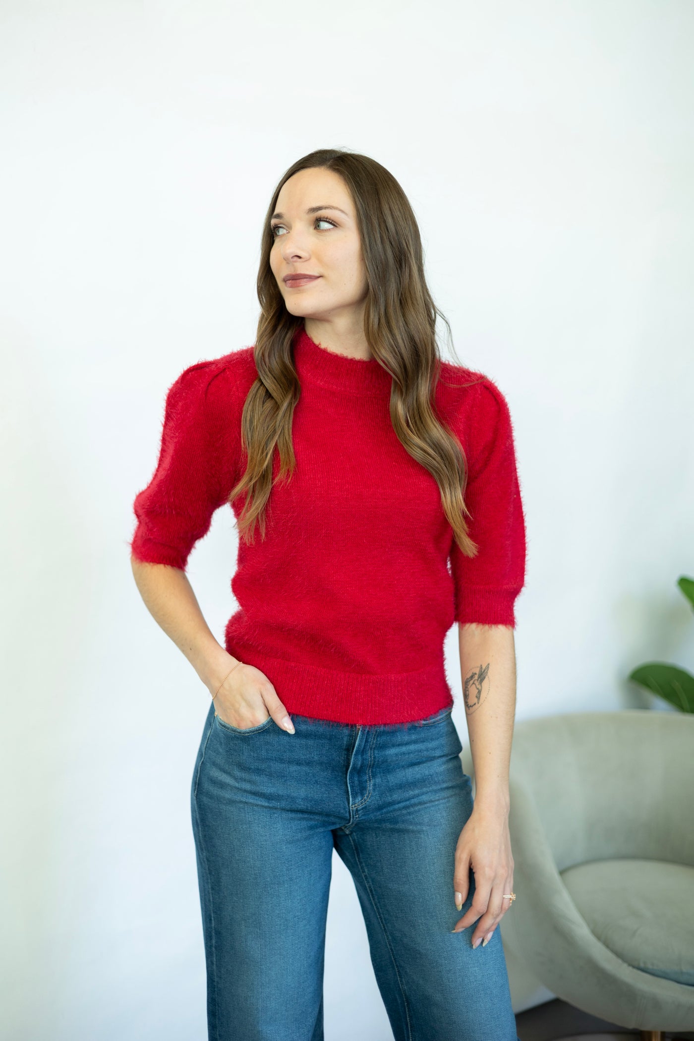 Vibrant red half sleeve sweater