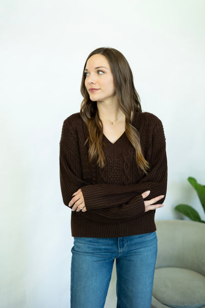 Classic brown v-neck sweater for women
