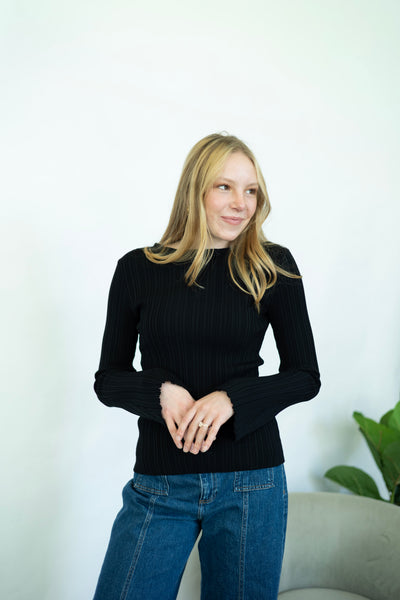 Ribbed black top with flare sleeves