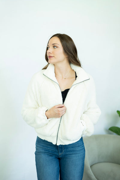 Fuzzy white jacket for women