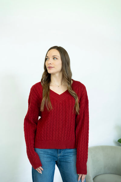 Crimson red v-neck sweater