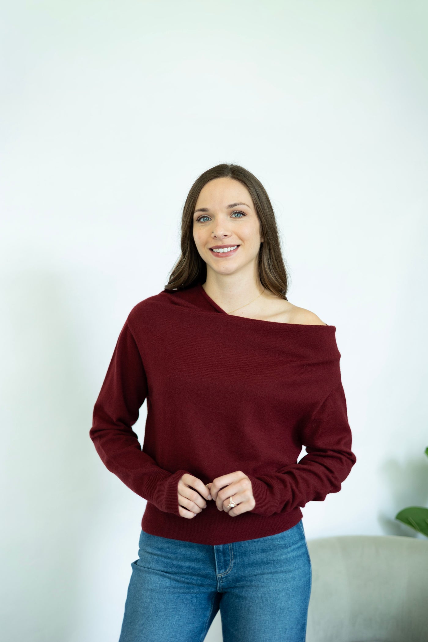 Crimson off the shoulder sweater