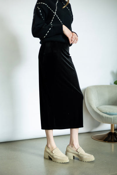 Black, Velvet midi skirt