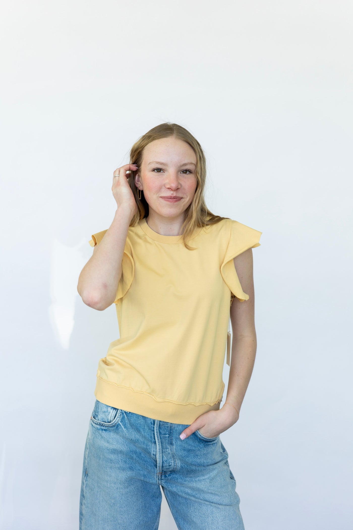 Yellow short sleeve blouse