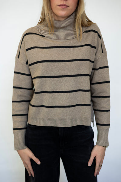 Cozy Striped Turtleneck Sweater With Slit