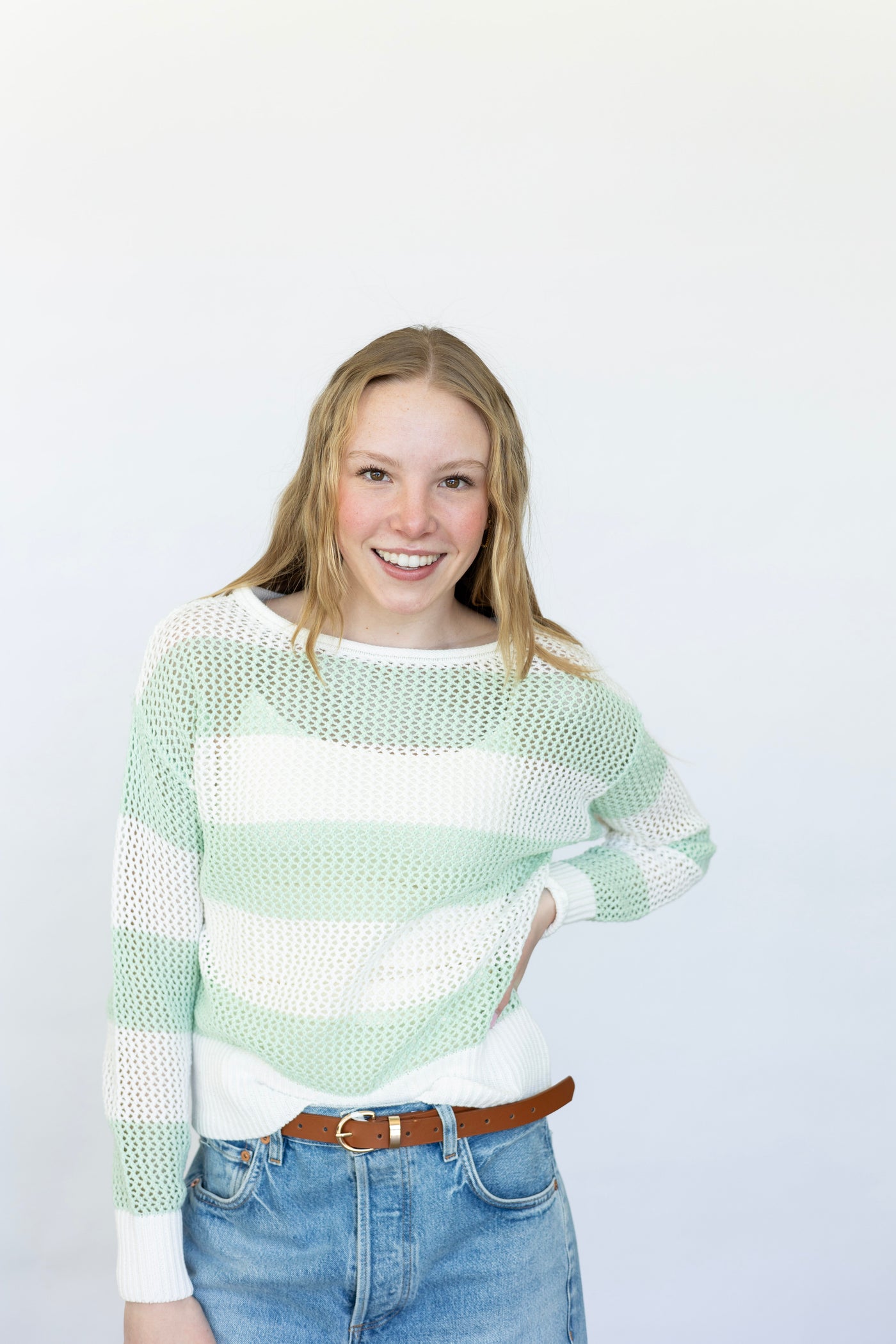 Open knit striped sweater