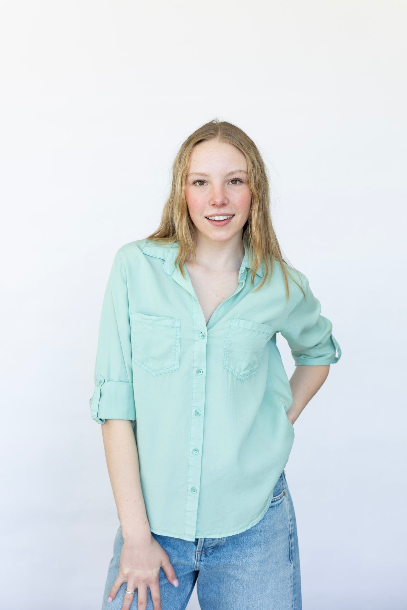 Teal button down womens