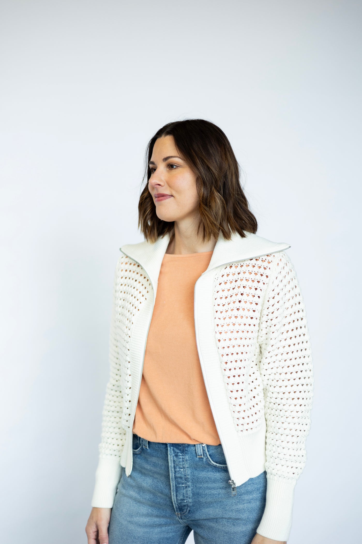 Open knit jacket for women