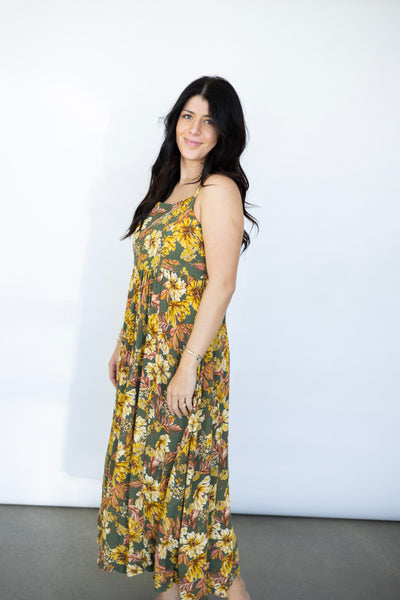 Spring floral midi dress for women