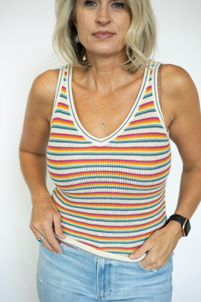 Rainbow striped knitted tank