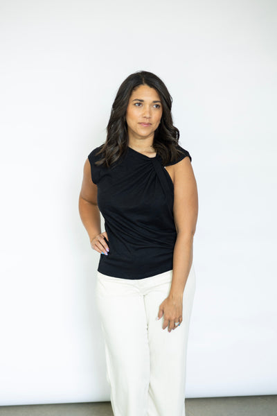 Elevated twisted shoulder tee