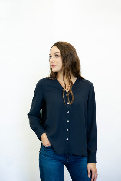 V-Neck Button Down Blouse