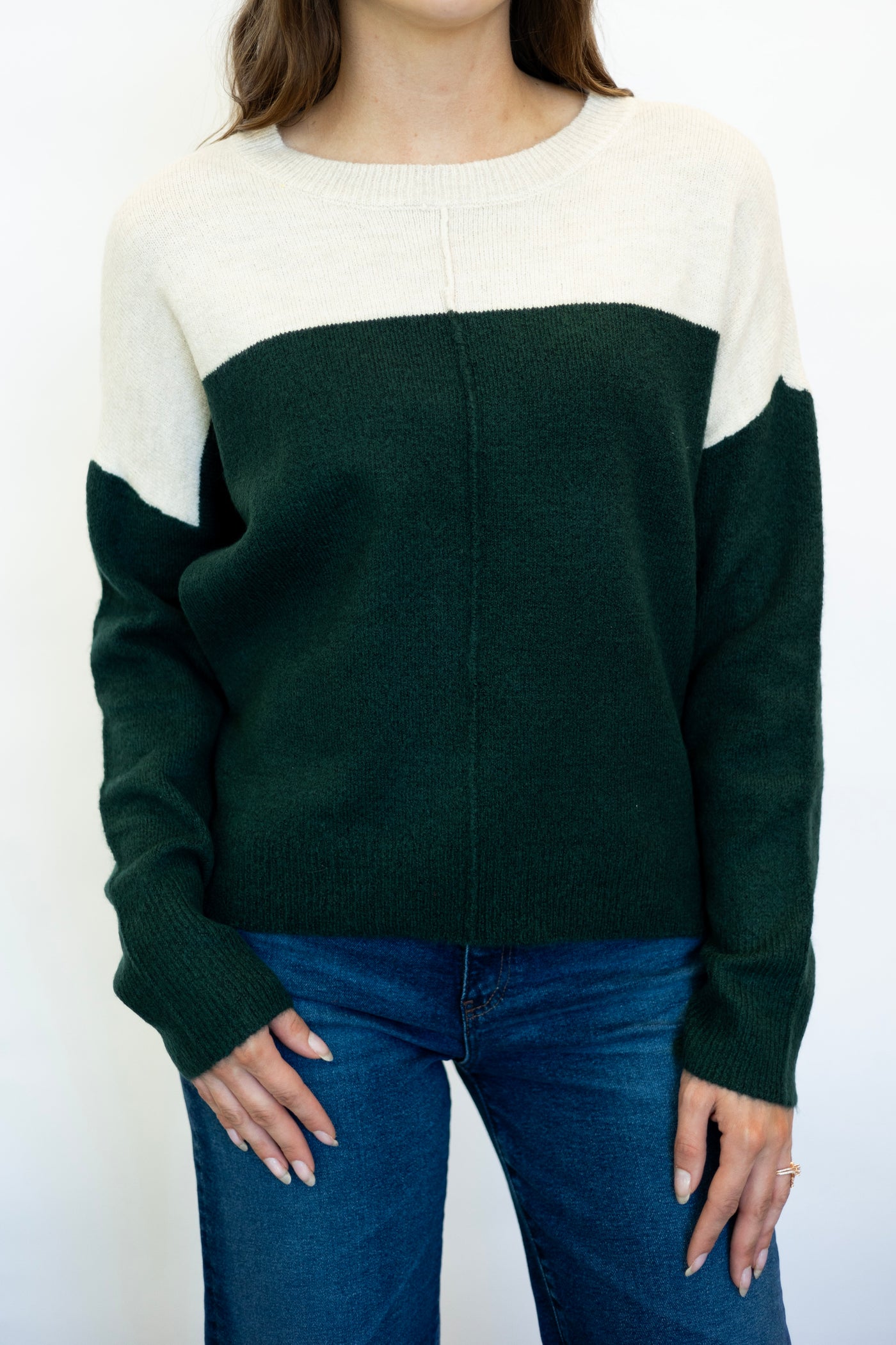 Contrast Long Sleeve Knit Pullover