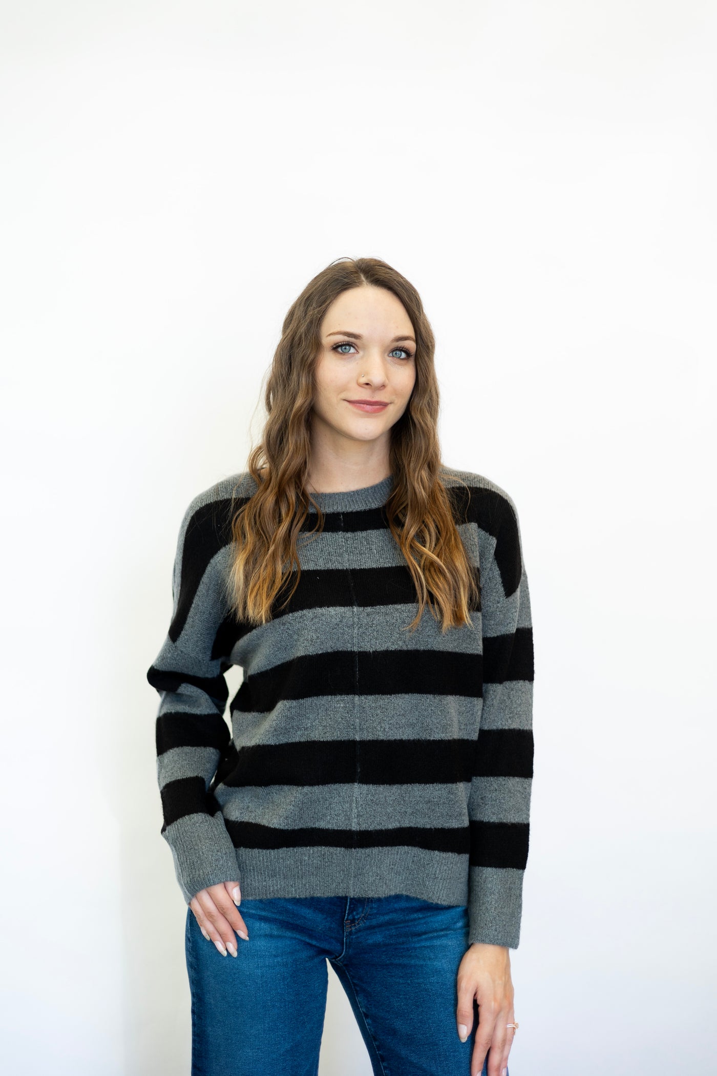 Stripe Crew Long Sleeve Knit Sweater