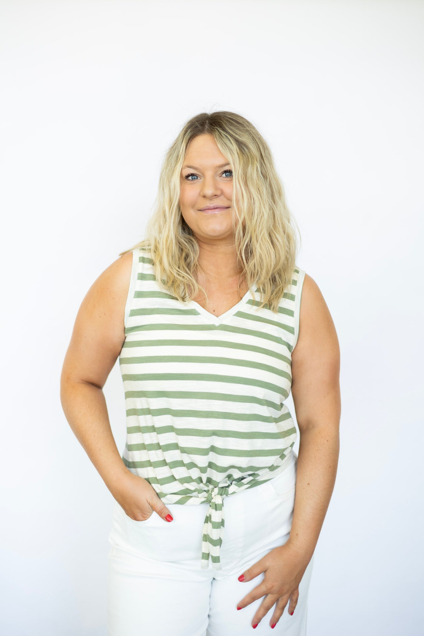 Women's striped tank with tie hem