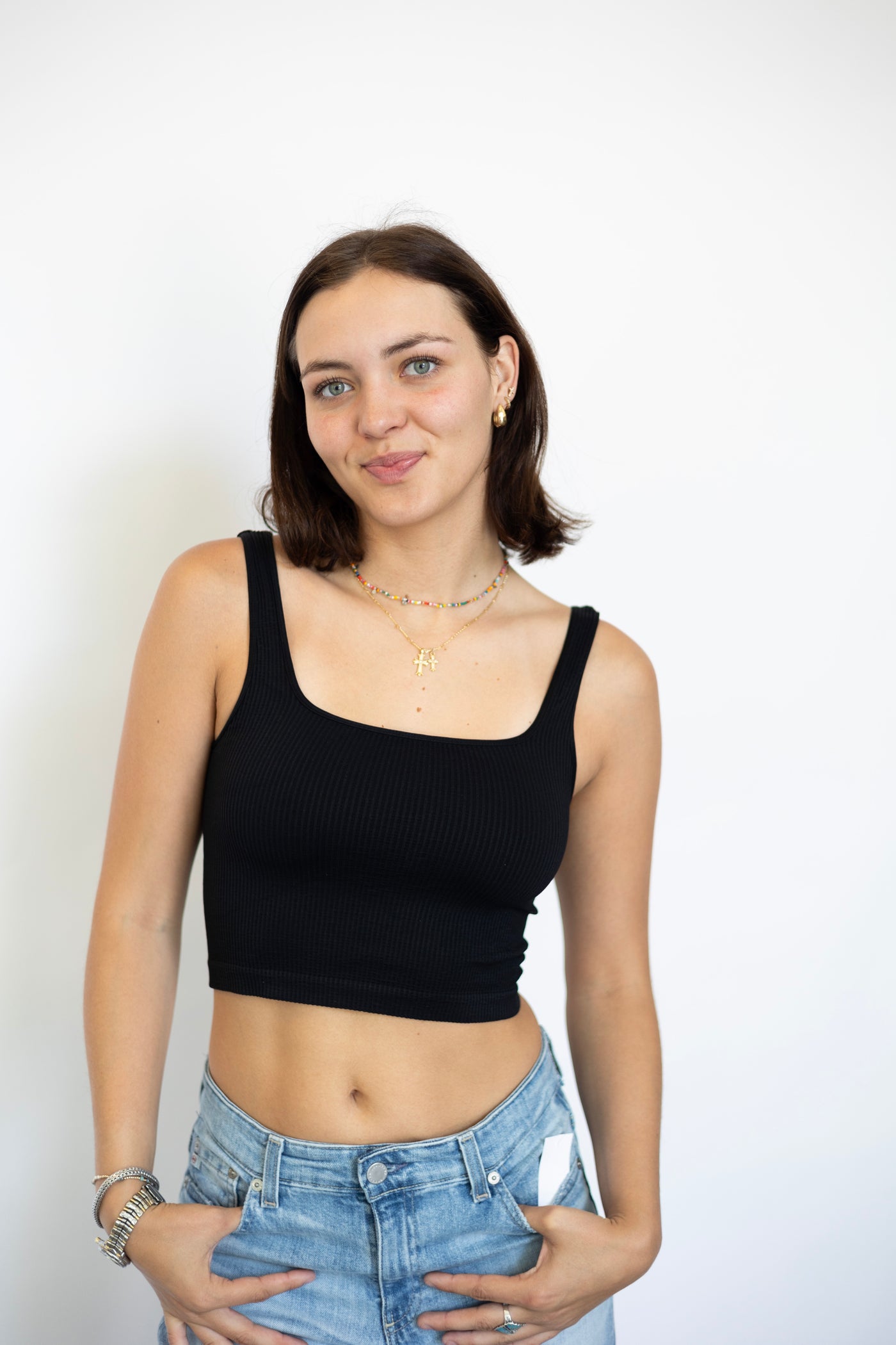 Ribbed Square Neck Crop