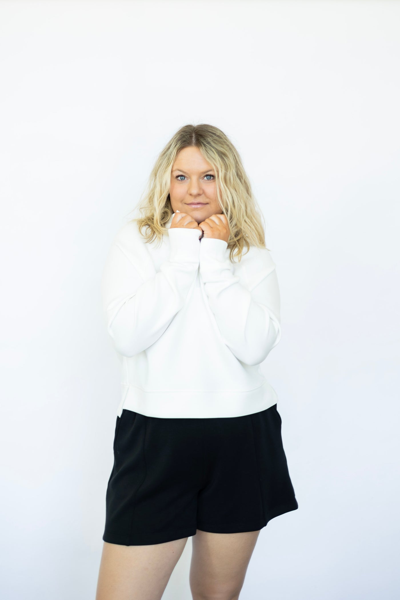 Women's white quarter zip athletic sweatshirt