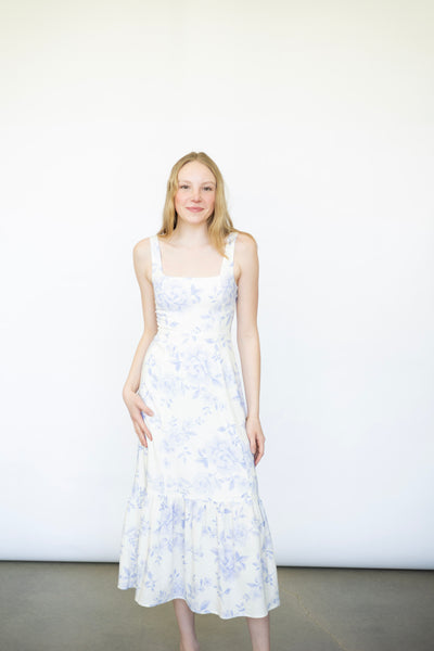 White dress with lilac flowers