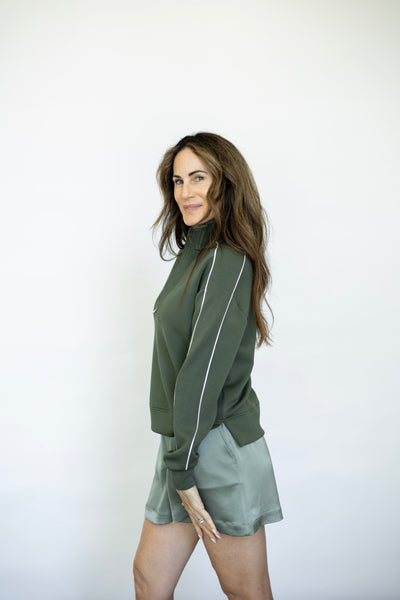Olive green athletic zip up for women