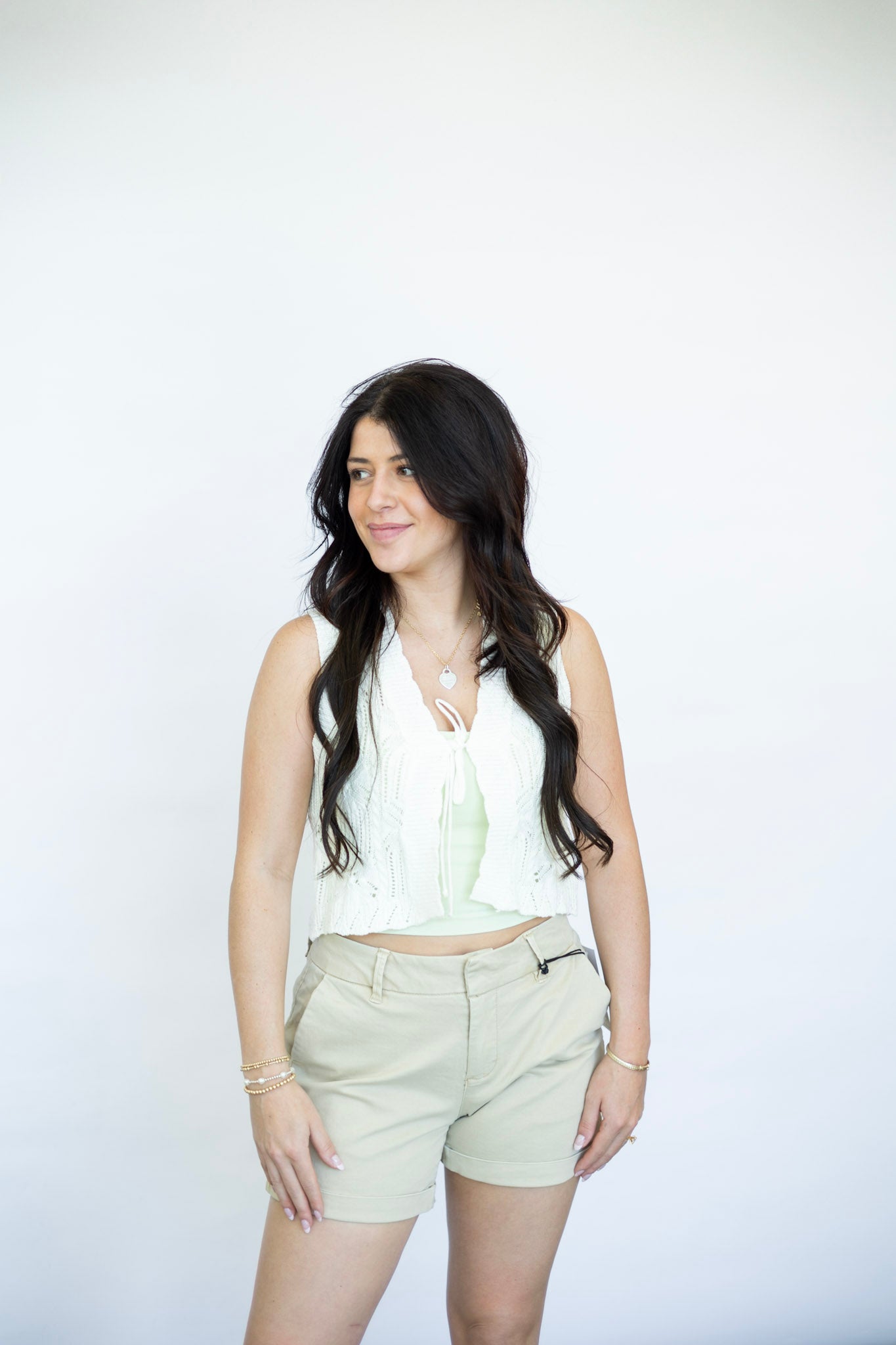 Open knit tie front sweater vest