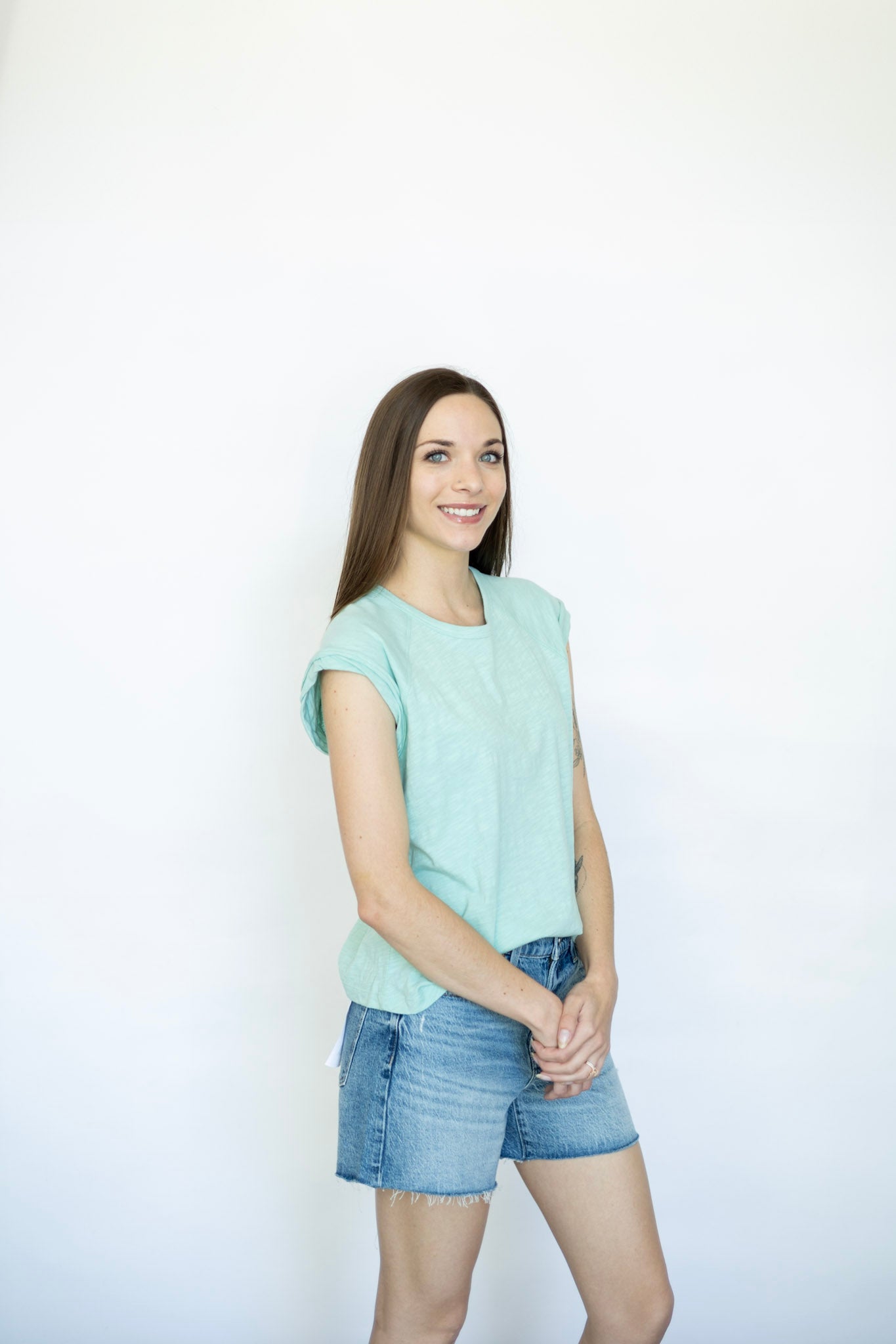 Light teal casual tee