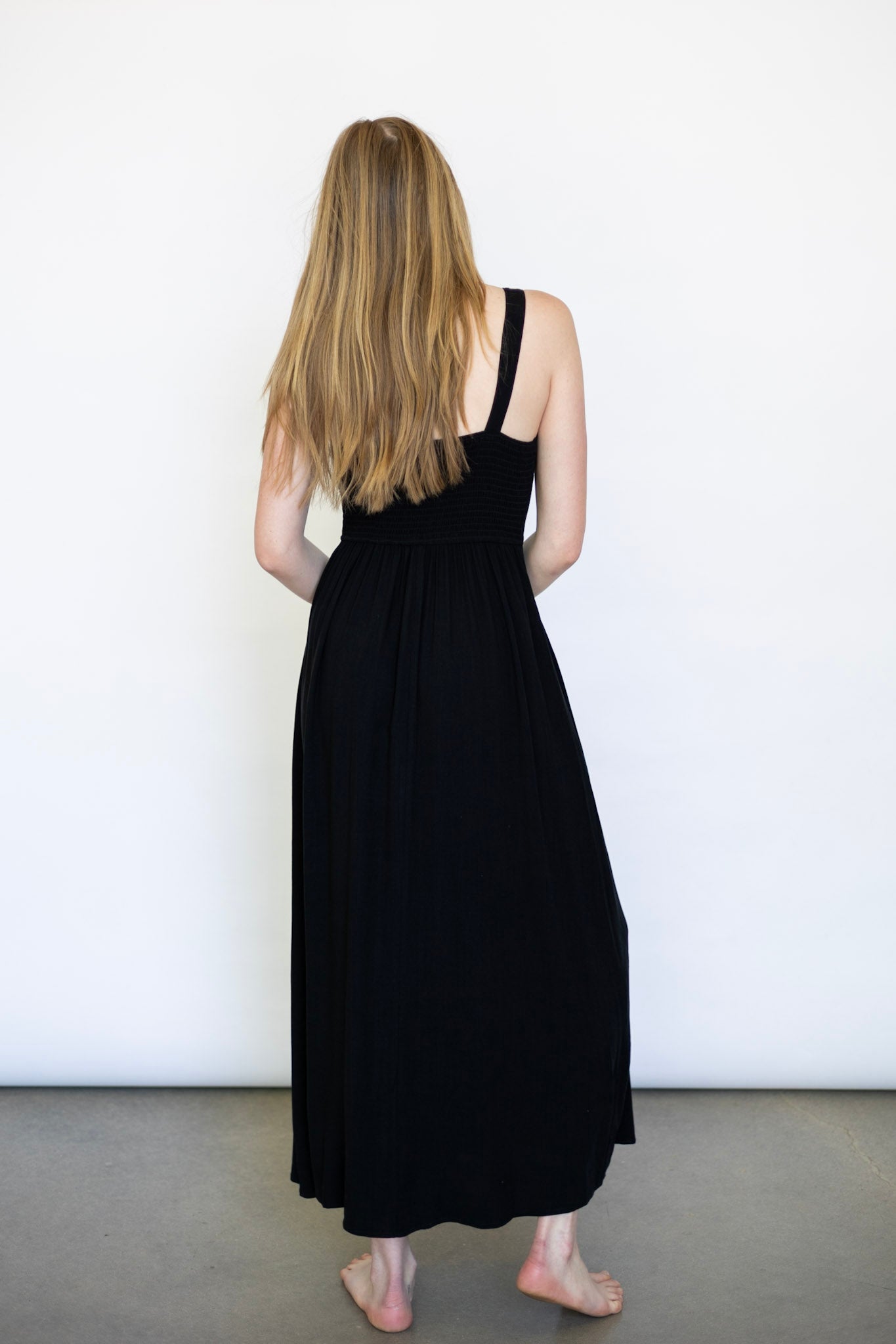 V-Neck Ruched Button Down Maxi Dress