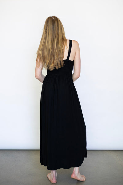 V-Neck Ruched Button Down Maxi Dress