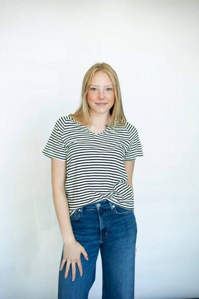 Striped notch neck tee shirt
