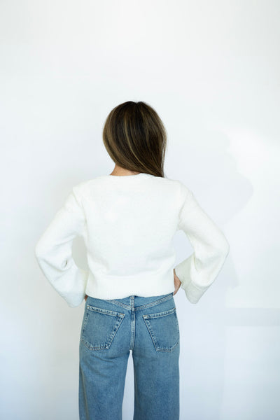 Wide sleeve white cardigan