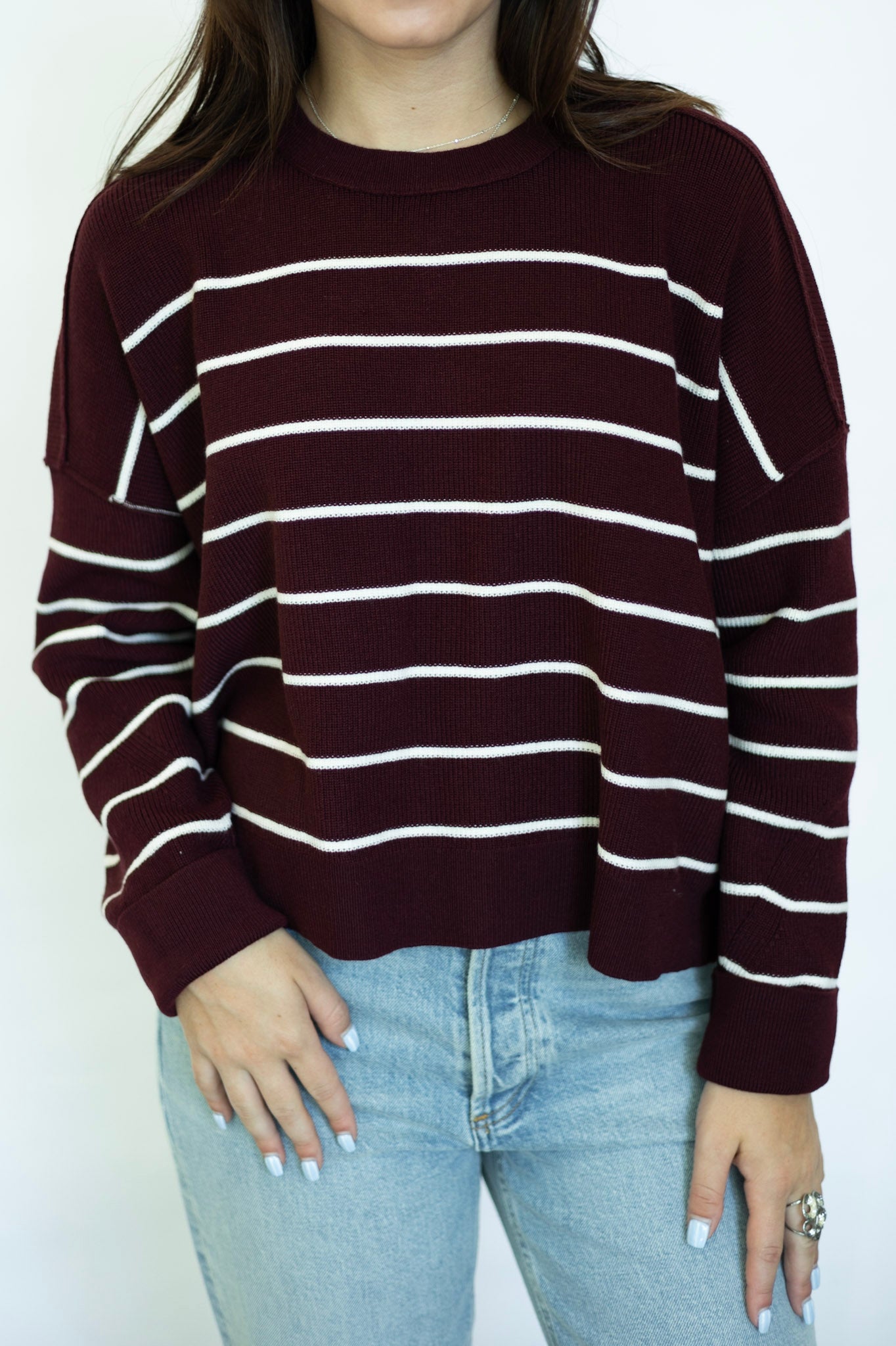 Burgundy and white striped sweater