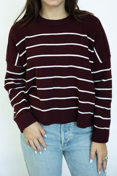Burgundy and white striped sweater