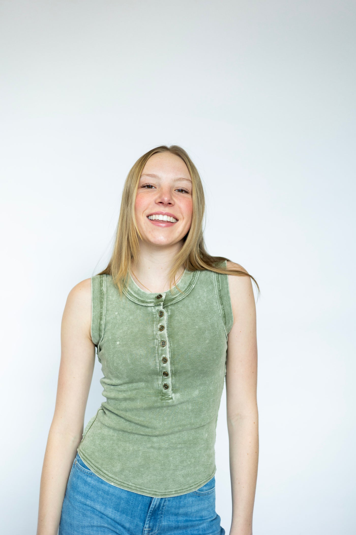 Women's green vintage washed tank top