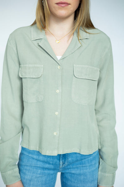 Sage green, cropped button down