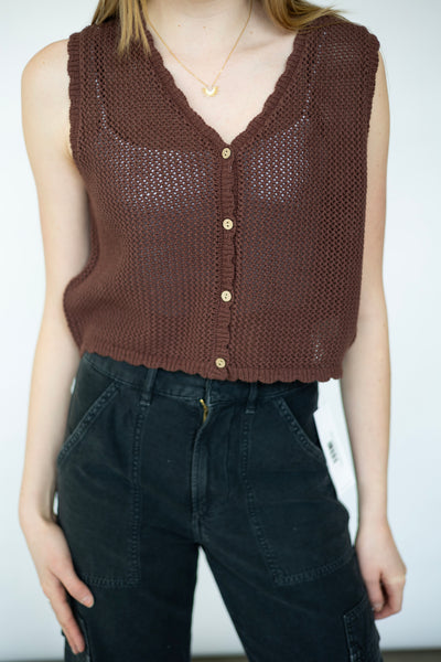 Brown, open knit sweater vest