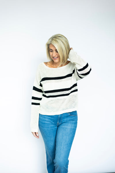 Long sleeve, open knit sweater